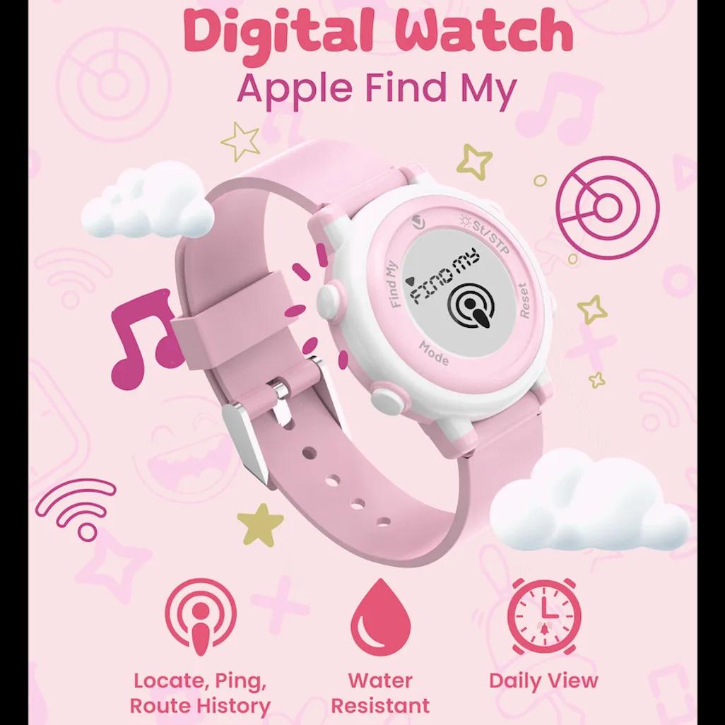 Volkano Kids Digital Watch with Apple Find My - 3ATM Waterproof (Anti-Lost) - Pink