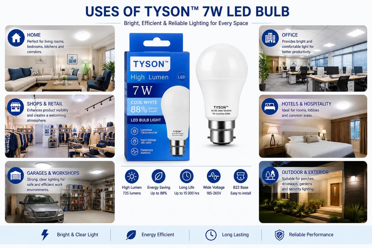 TYSON LED BULB 7W B22 - New Regulation 105LM/W