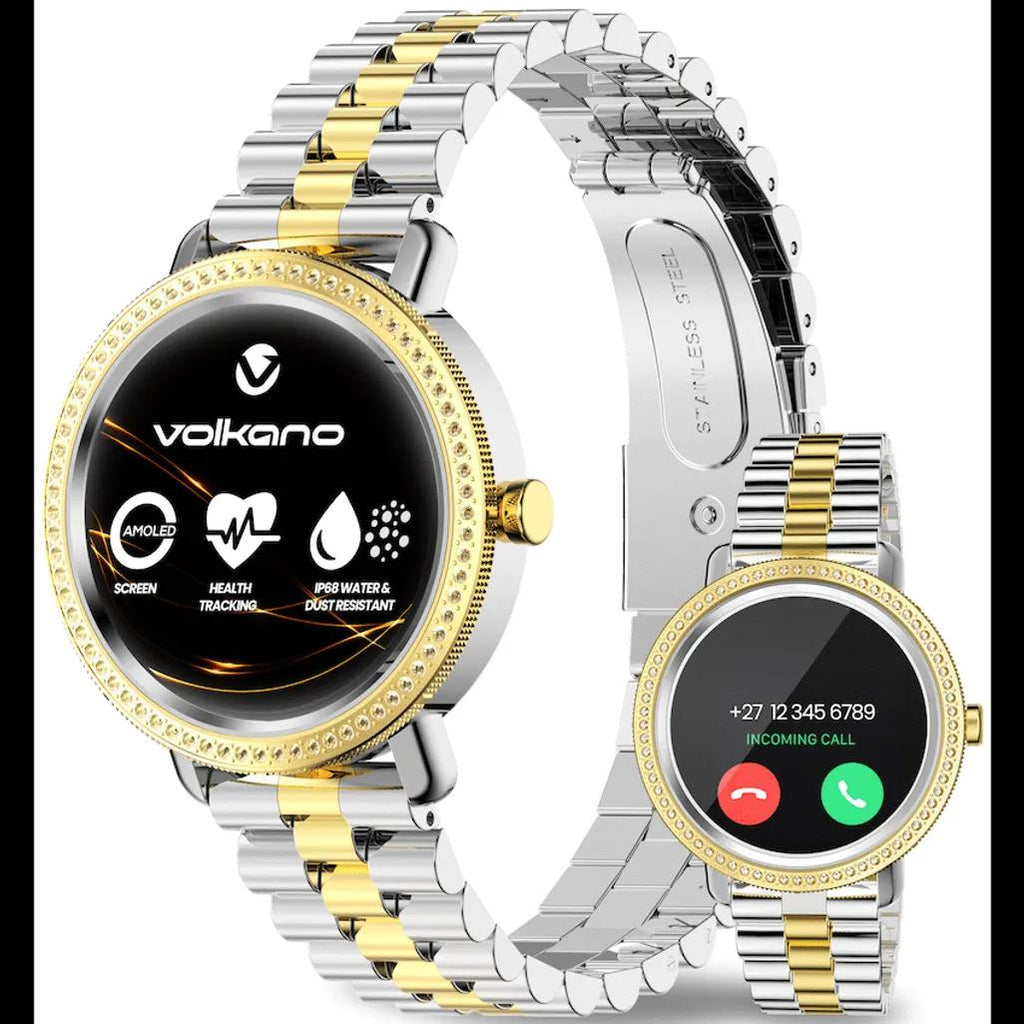 Volkano Ayla Collection Jewelled Smartwatch With 2 Colour Metal link strap