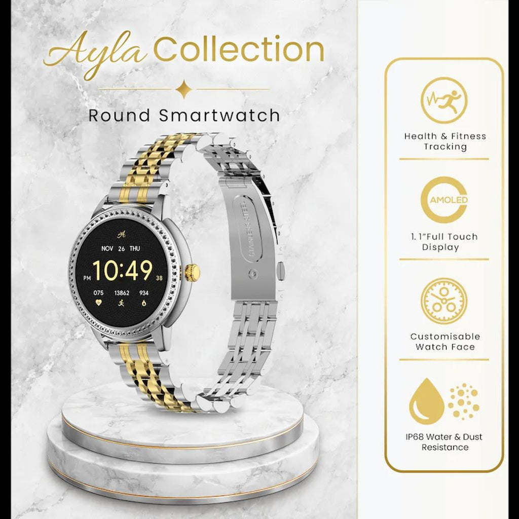 Volkano Ayla Collection Round Smartwatch With 2 Colour Metal link Strap