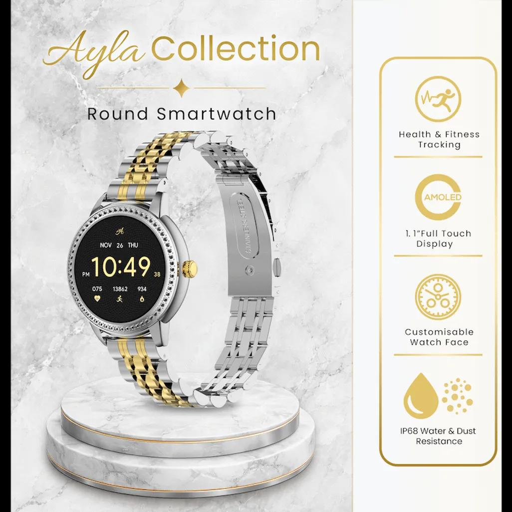 Volkano Ayla Collection Round Smartwatch With 2 Colour Metal link Strap