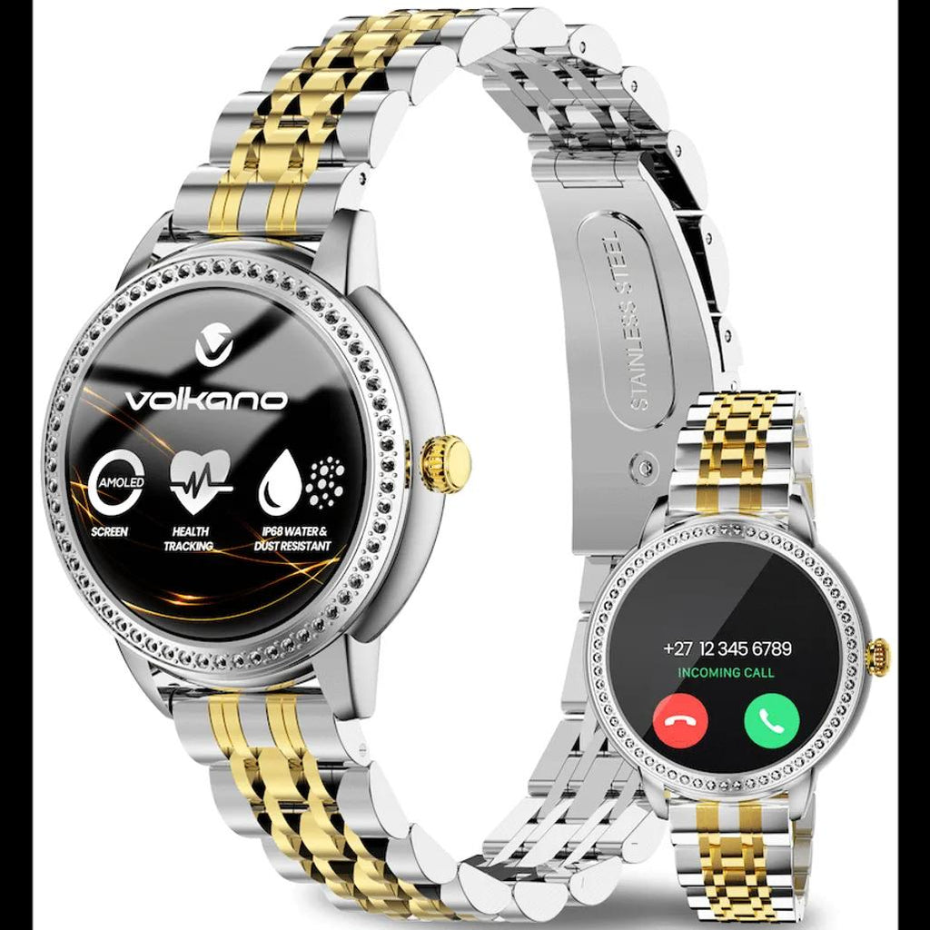 Volkano Ayla Collection Round Smartwatch With 2 Colour Metal link Strap