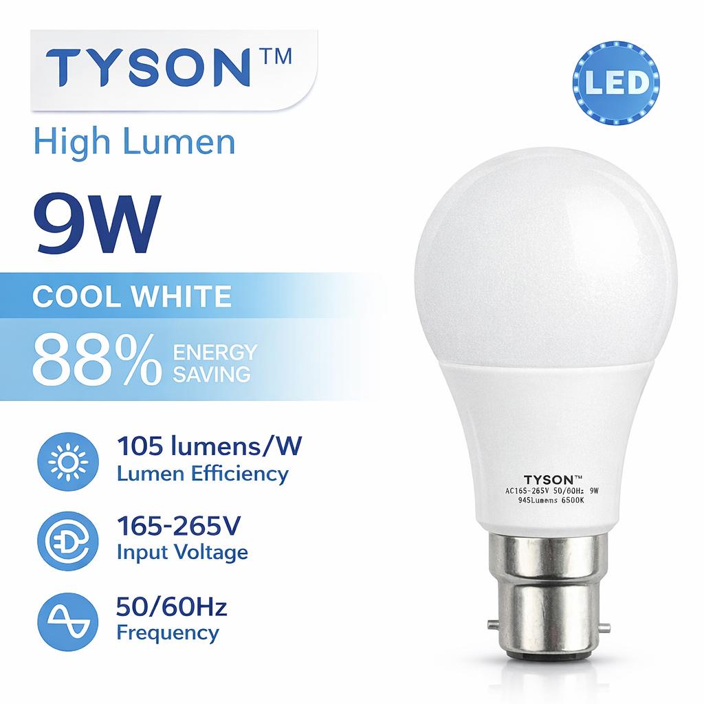 TYSON LED BULB 9W B22 - New Regulation 105LM/W