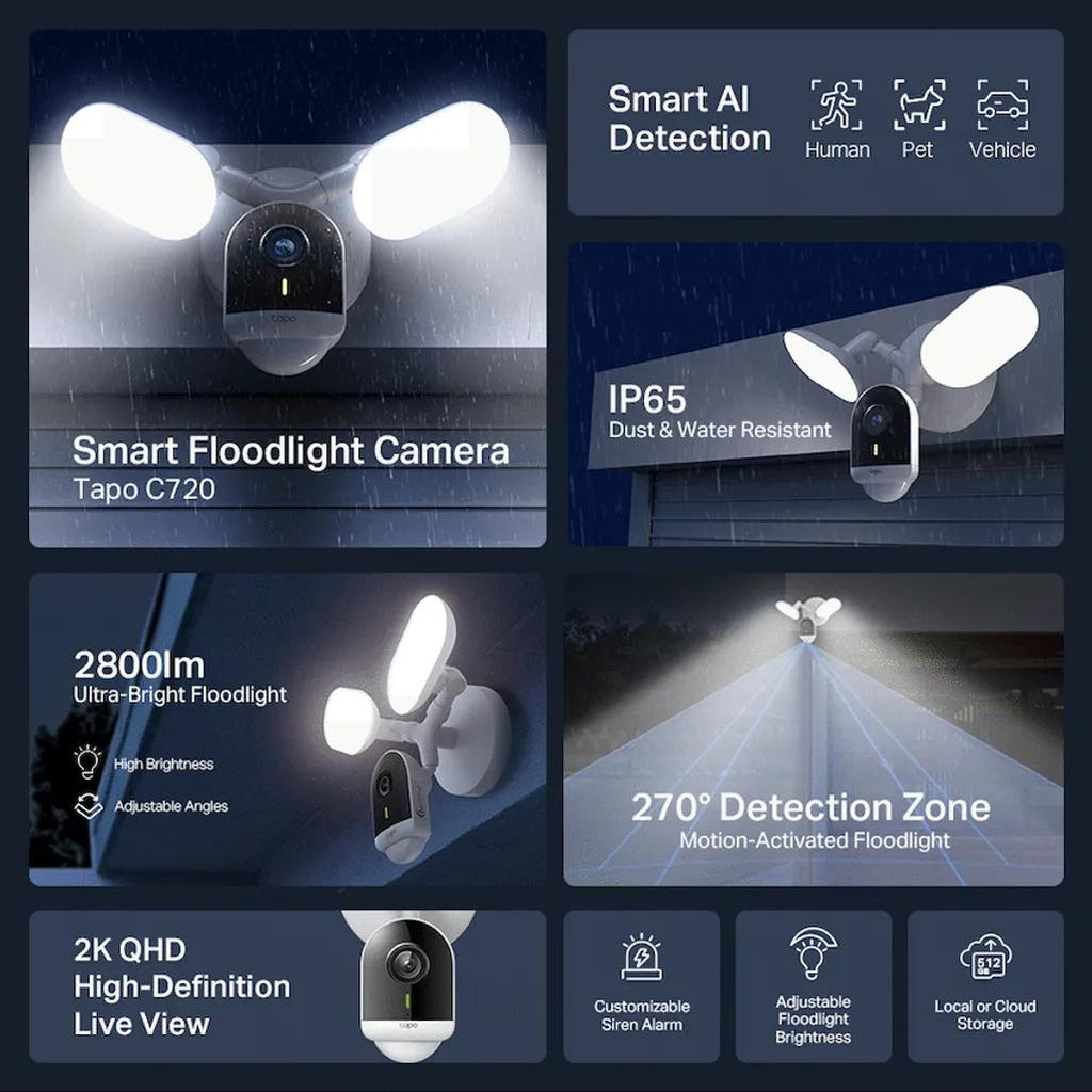 TP-Link Tapo C720 4MP 2K QHD Outdoor security Camera with 2800 lumen floodlight
