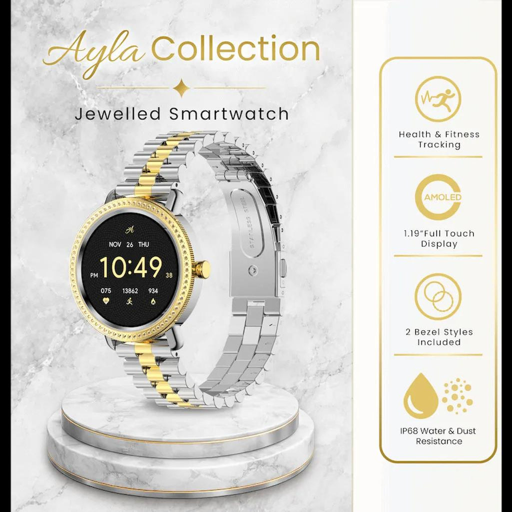 Volkano Ayla Collection Jewelled Smartwatch With 2 Colour Metal link strap
