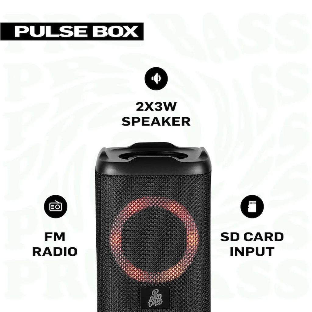 Pro Bass Pulse Box Portable Bluetooth Speaker - Black