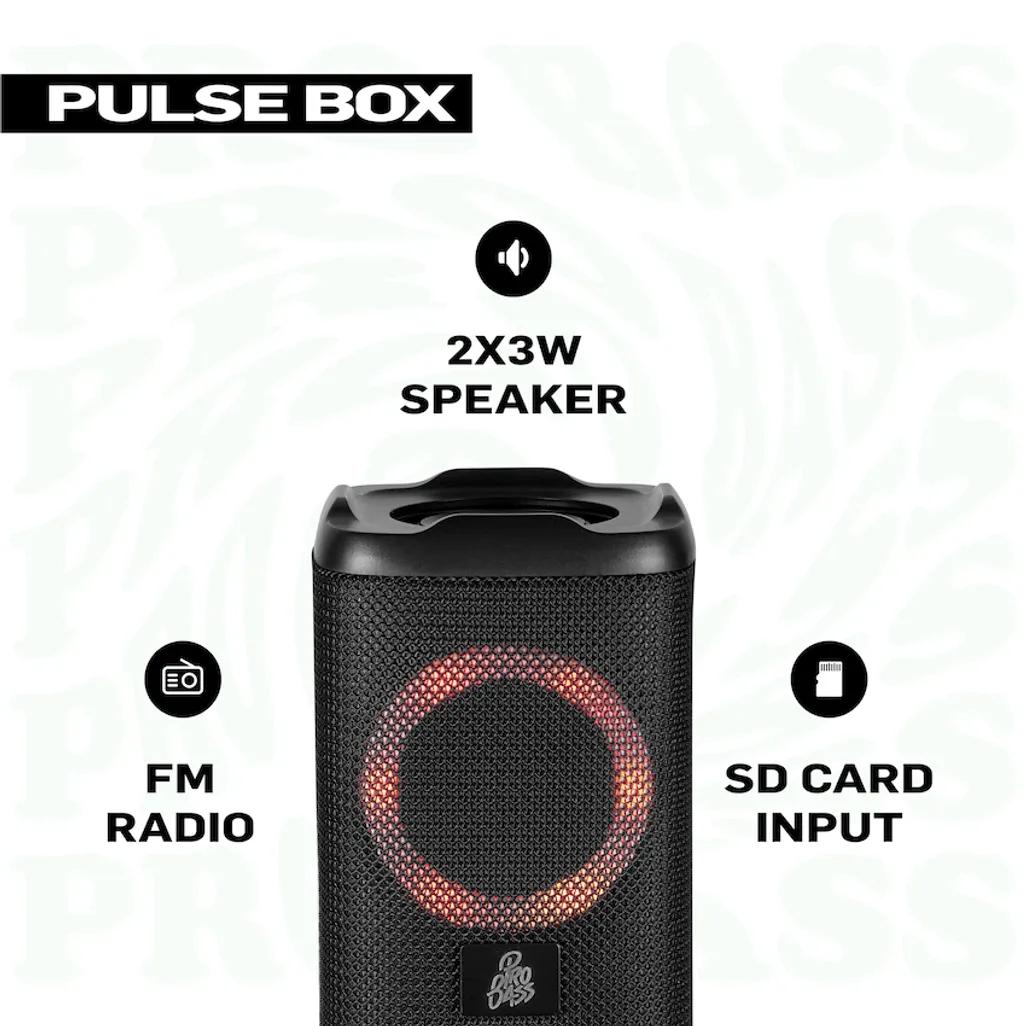 Pro Bass Pulse Box Portable Bluetooth Speaker - Black