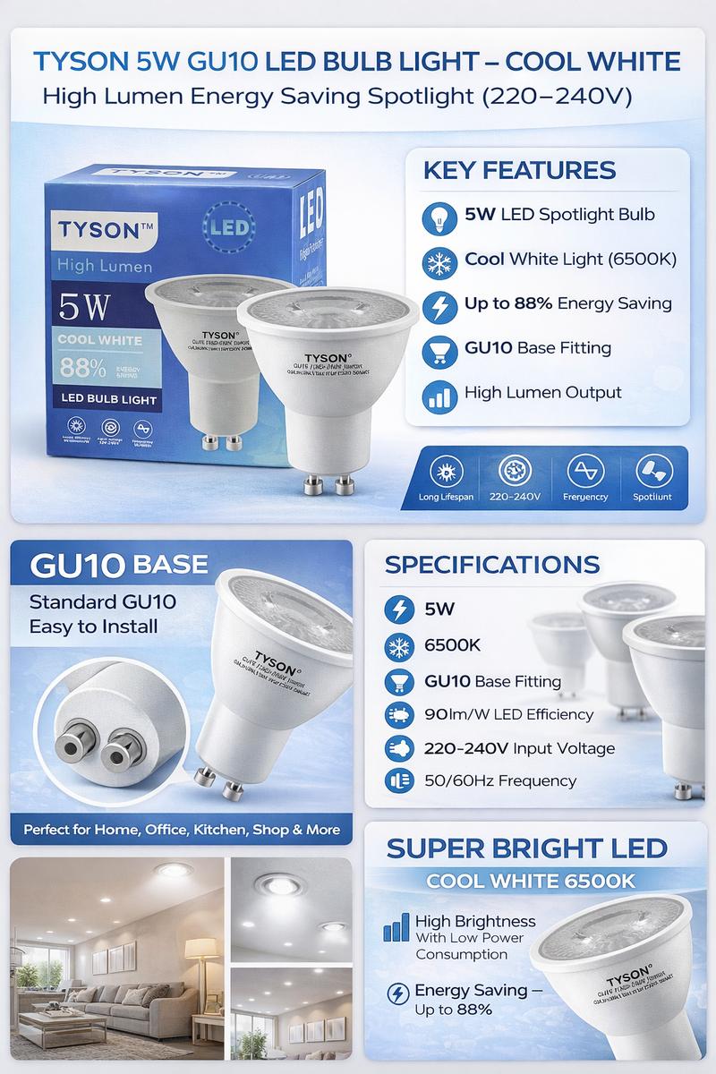 TYSON GU10 LED BULB 5W - 105LM/W - New Regulation