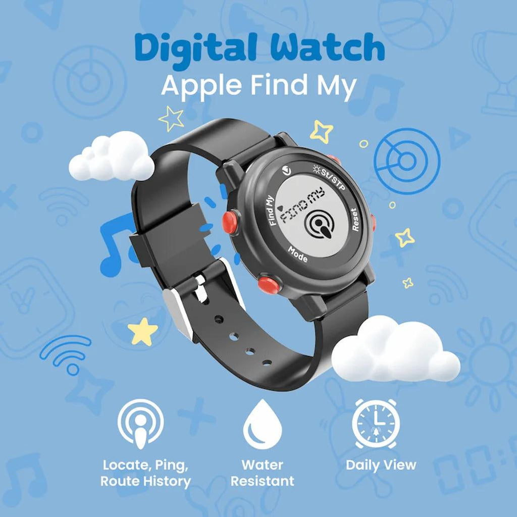 Volkano Kids Digital Watch with Apple Find My - 3ATM Waterproof (Anti-Lost) - Black
