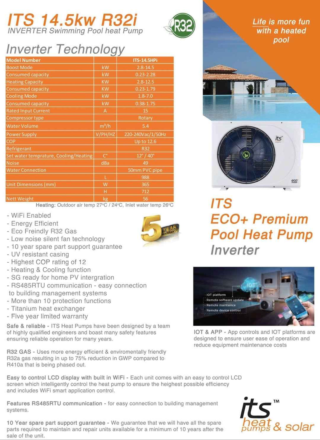 ITS 14.5kW Inverter Pool Heat Pump White or Black 29kW Combo - image 9