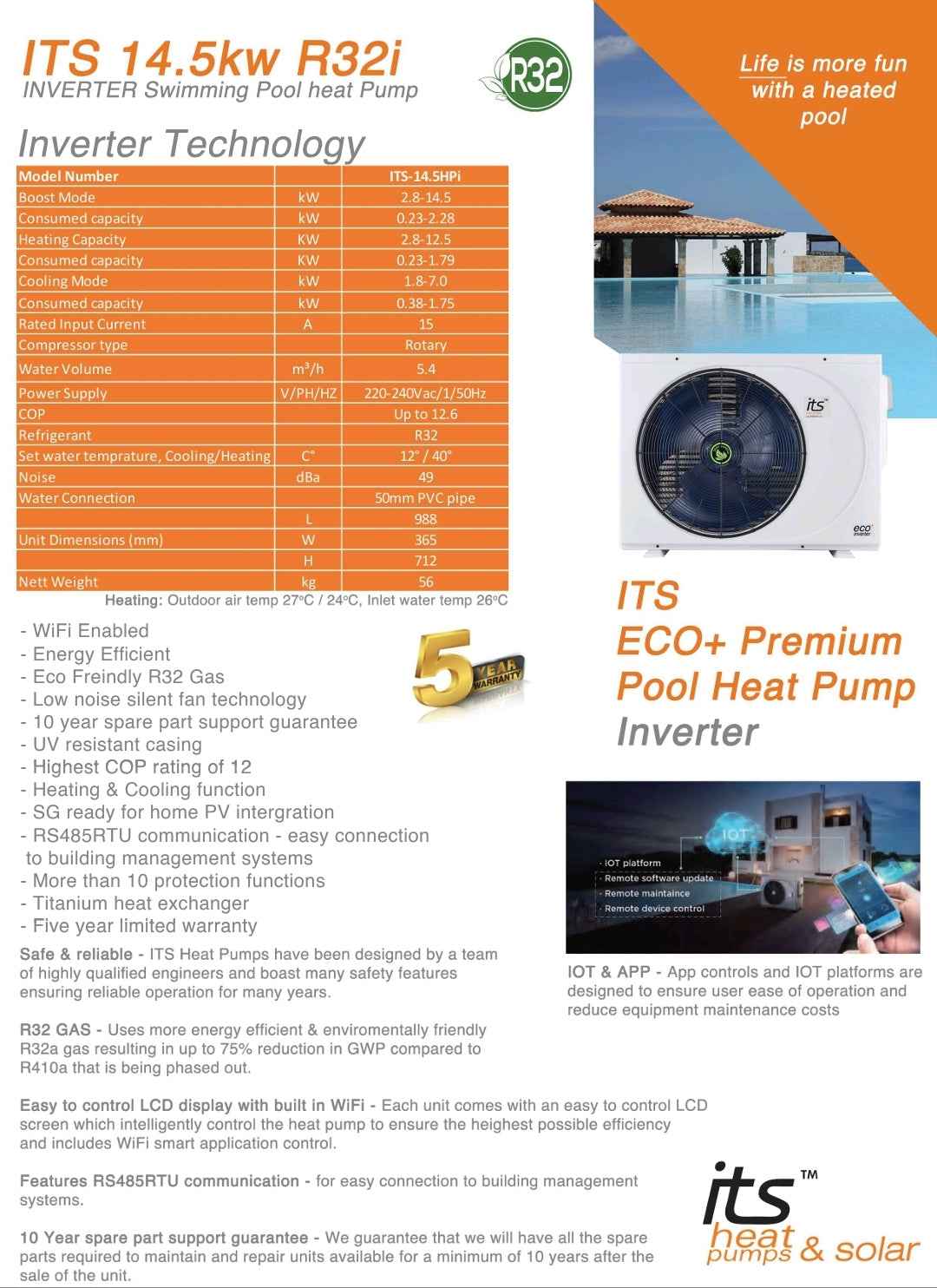 ITS 14.5kW Inverter Pool Heat Pump White or Black 29kW Combo - image 9
