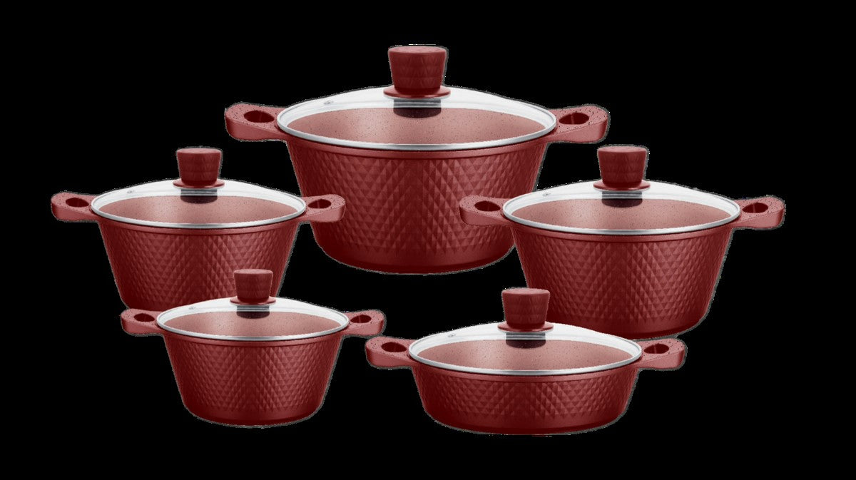 10 PCS DIAMOND EMBOSSED COOKWARE  SET