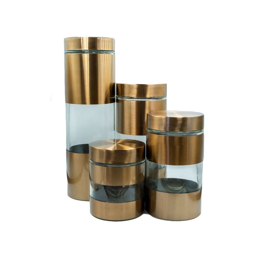 4PC COLOUR GLASS CANISTER SET