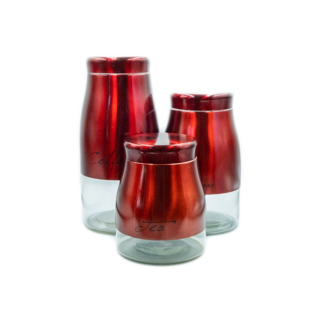 3PC GLASS CANISTER SET (TEA,COFFEE,SUGAR)