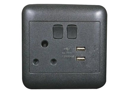 ONESTO ORACLE RANGE     4X4 Black Switched Socket + 2 USB Sockets