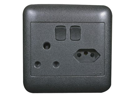 ONESTO ORACLE RANGE       4X4 Single+2P Black Switch Socket