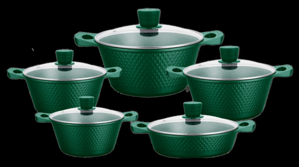 10 PCS DIAMOND EMBOSSED COOKWARE  SET