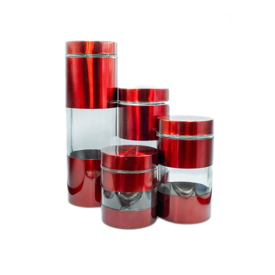 4PC COLOUR GLASS CANISTER SET