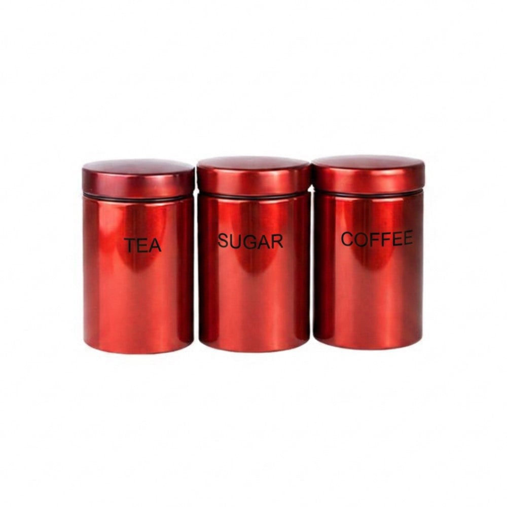 3PC STAINLESS SET CANISTER SET (TEA,  COFFEE, SUGAR)